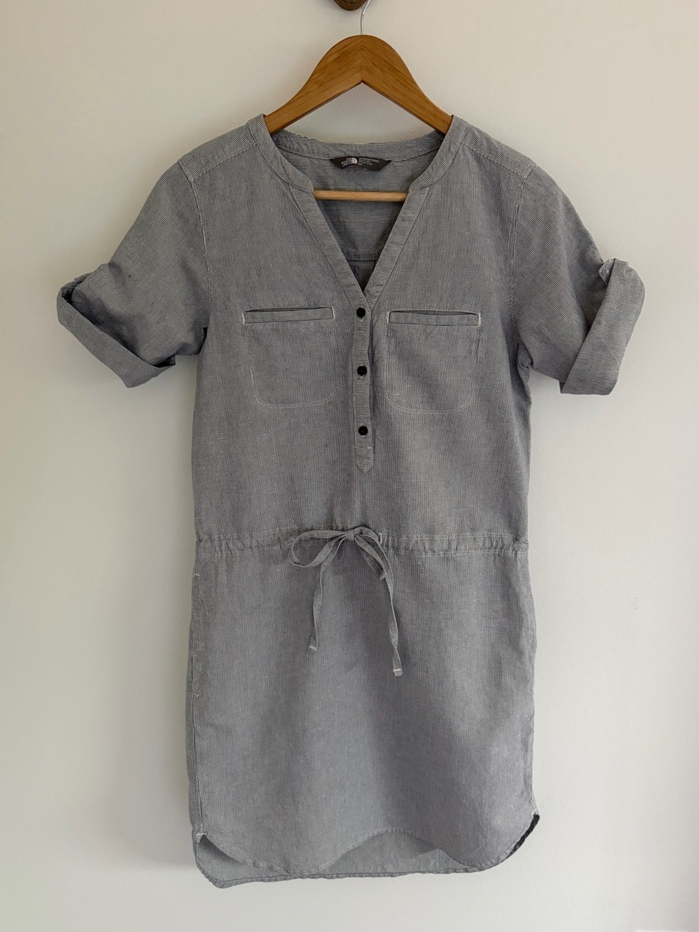 The North Face Linen Blend Striped Utility Shirt Dress Small